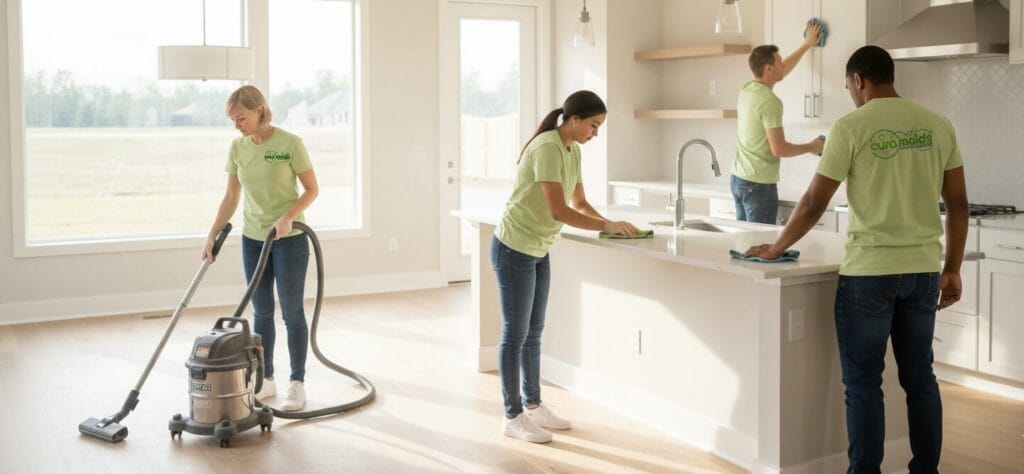 Professional Cura Maids post-construction cleaning service transforming Raleigh home from dusty site to pristine condition