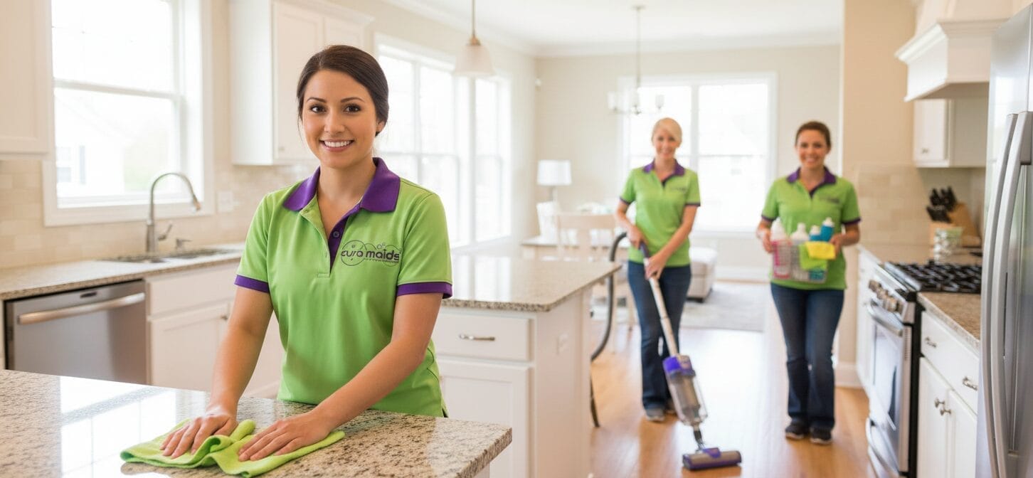 Cura Maids Professional Cleaning Team – Raleigh NC Cura Maids professional house cleaning team servicing a home in Raleigh NC using eco-friendly products and the 77-Star Cleaning Checklist