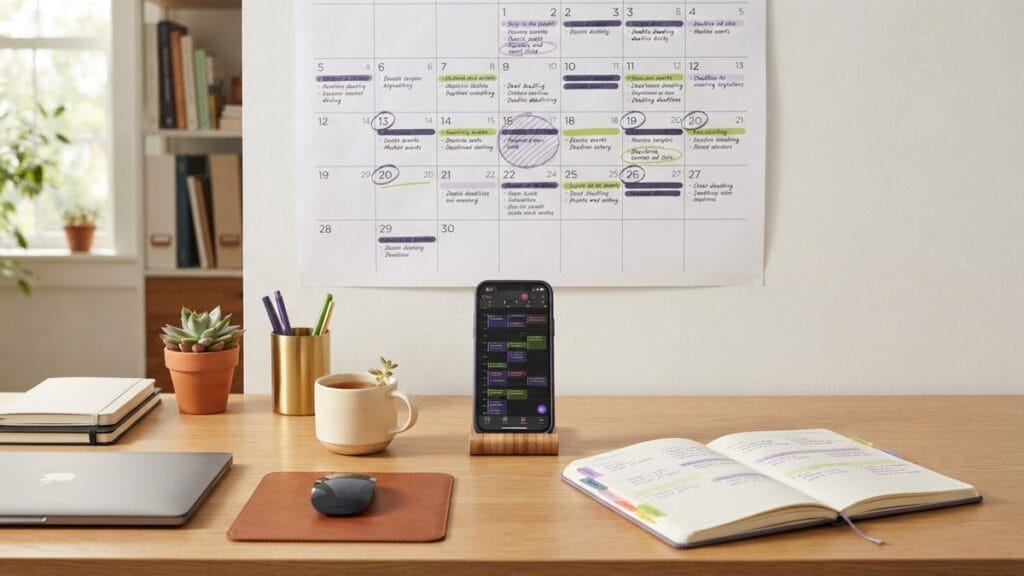 Calendar with multiple marked days representing the 2026 cleaning services booking demand surge covered in the Cura Maids blog post for the Raleigh Triangle